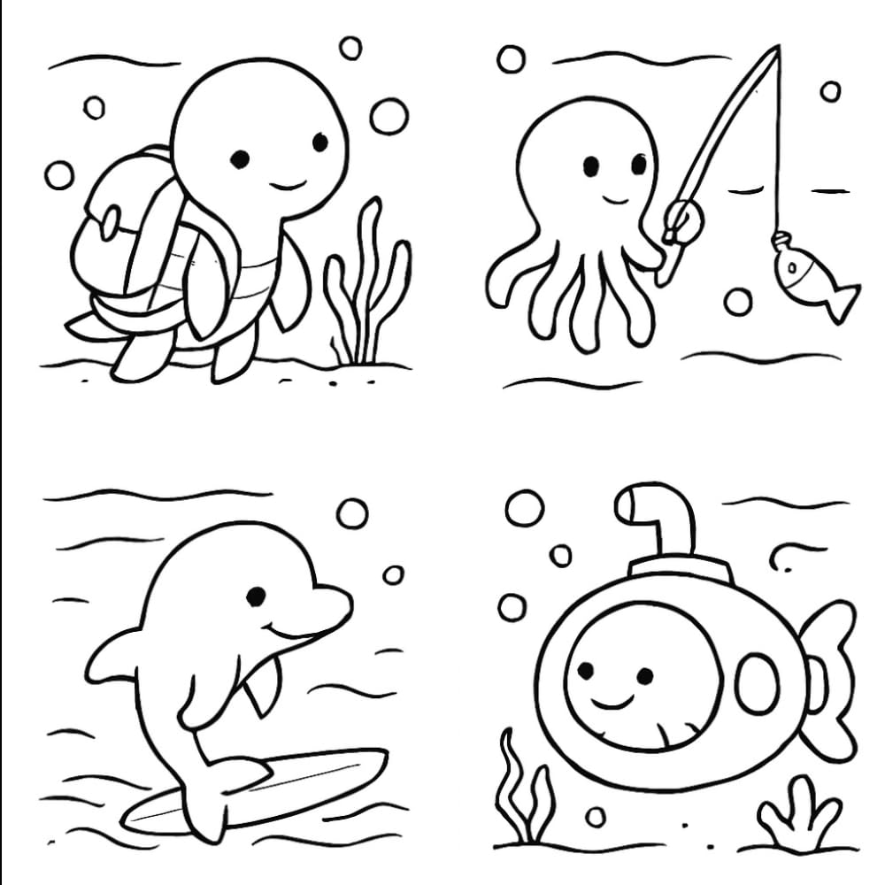 Ocean Animals Coloring Book for Kids: Easy and Cute Sea Life Coloring Pages for Toddlers Ages 3–6