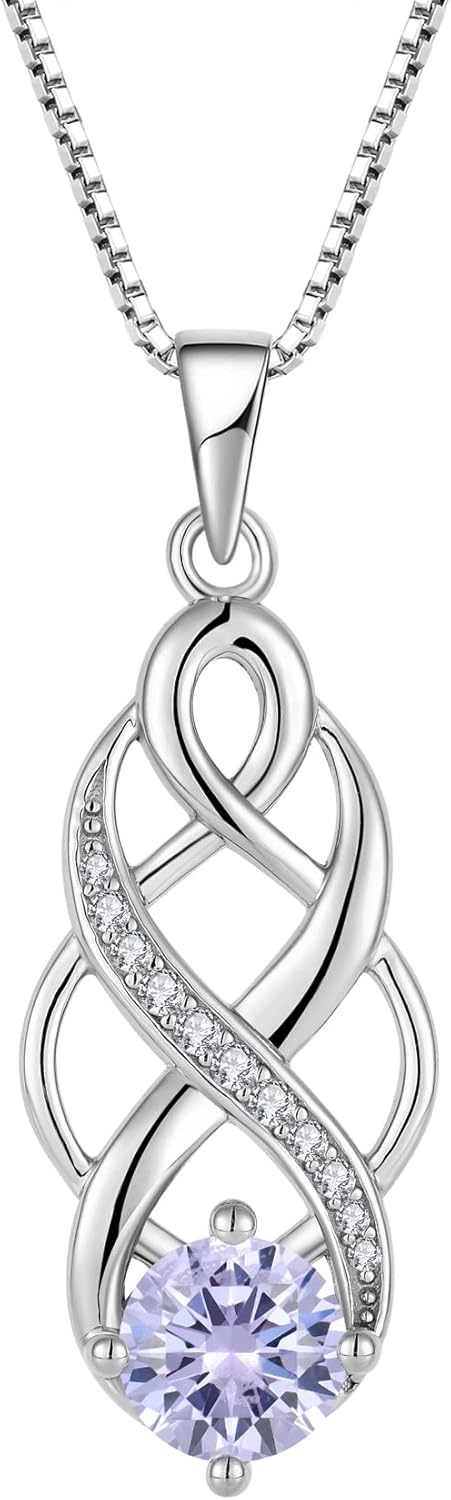Lwsary Infinity Celtic Knot Necklace 925 Sterling Silver Irish Pendant Birthstone Jewelry for Women