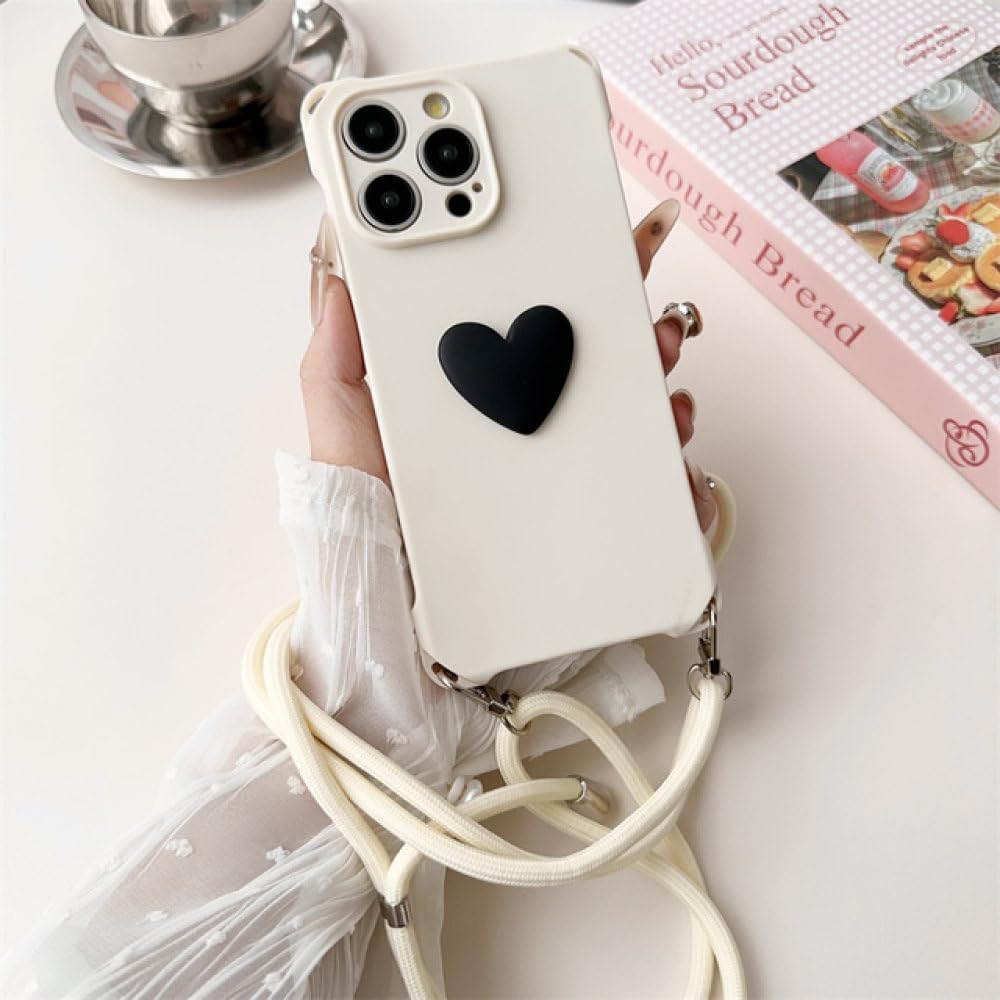 Coque iPhone 13 cordon amovible silicone blanc coeur - 6