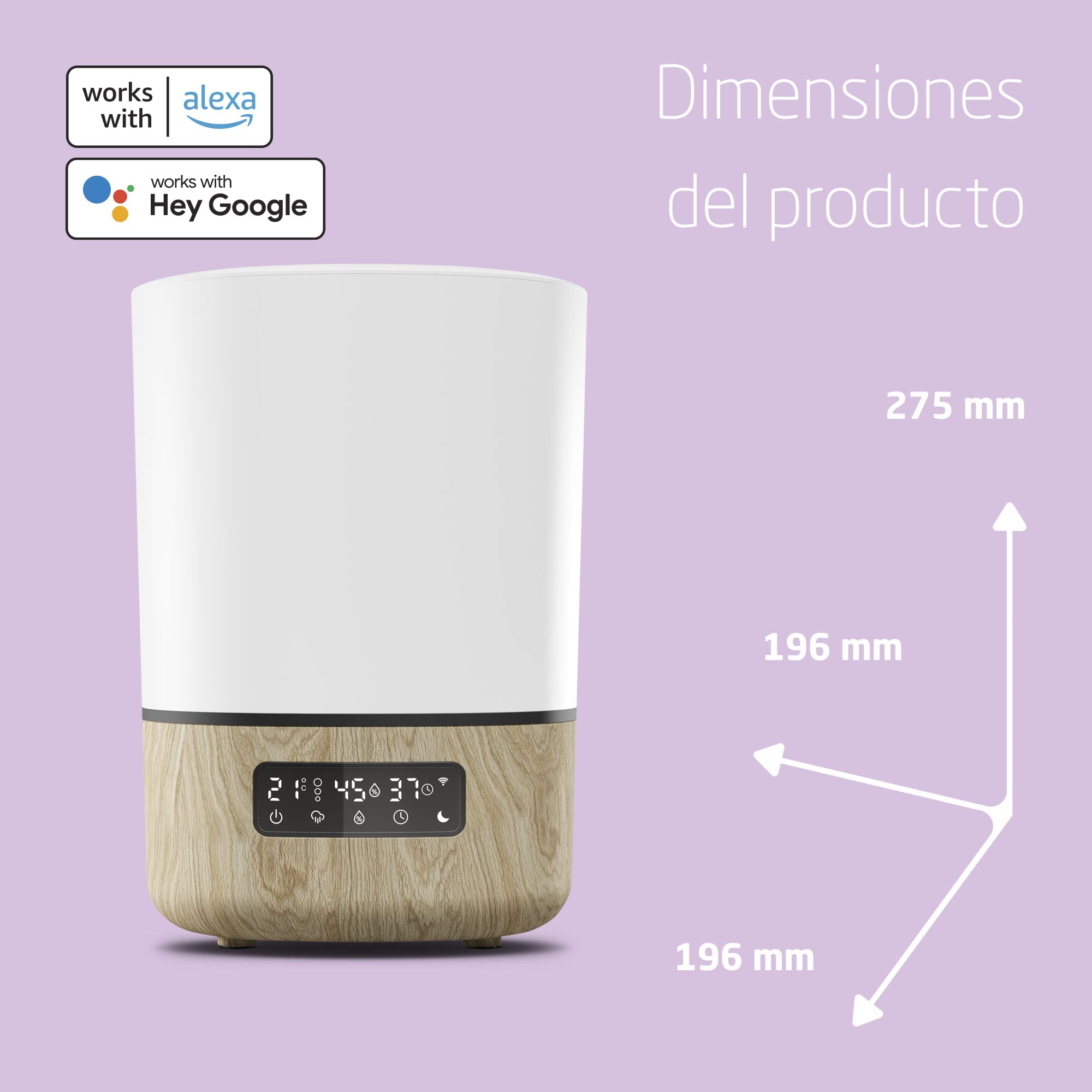Maxi-Cosi Breathe Humidificador, nebulizador silencioso, 24 horas de funcionamiento, recipiente para esencias, temporizador, termómetro higrómetro, compatible con Amazon Alexa y Google Home