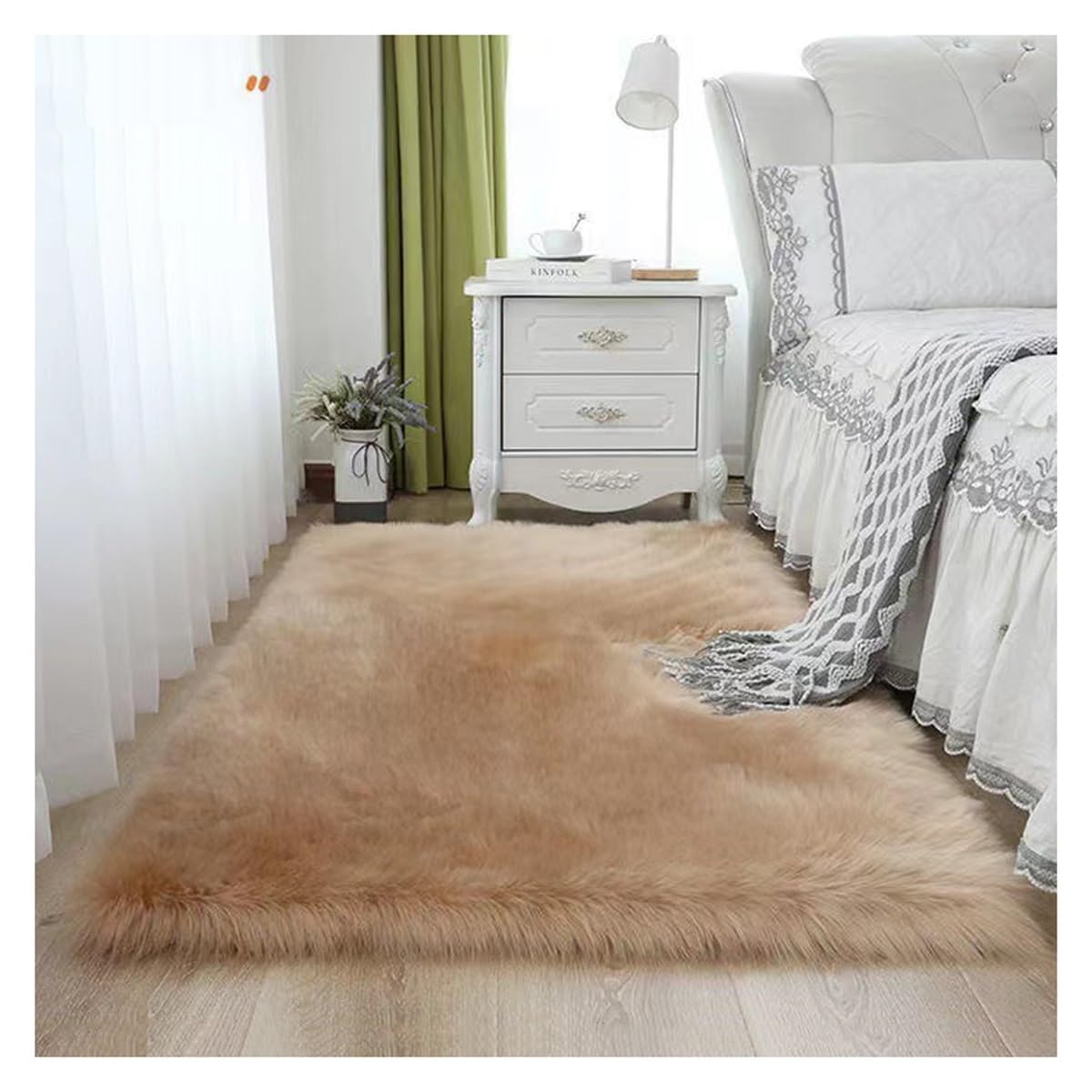 Tapis à poils longs café clair 50x50 cm moderne et doux pour chambre