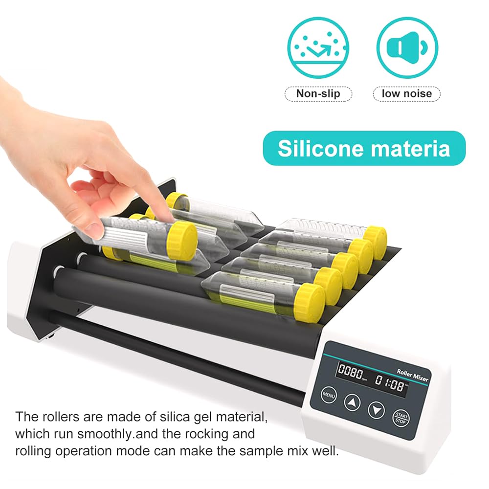 Agitatore Orbitale Digitale, Miscelatore Per Provette Da Laboratorio a 6 Rulli Con Display LCD, Velocità Regolabile Da 20 a 80 Giri/min, Modalità Continua O Timer Da 1 Minuto a 23 Ore E 59 Minuti