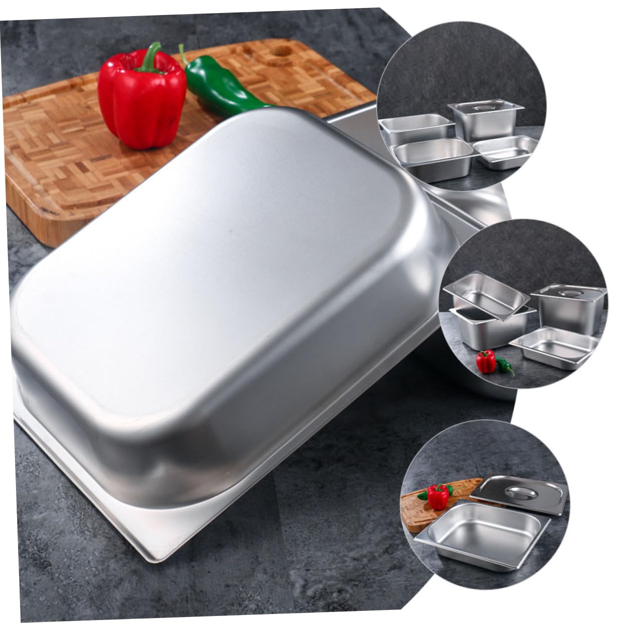 OUNONA Buffet Food Container with Cover Stainless Steel Serving Tray for Party Restaurant Buffet Pan Smooth Polishing for Easy Cleaning Fresh Food Protection