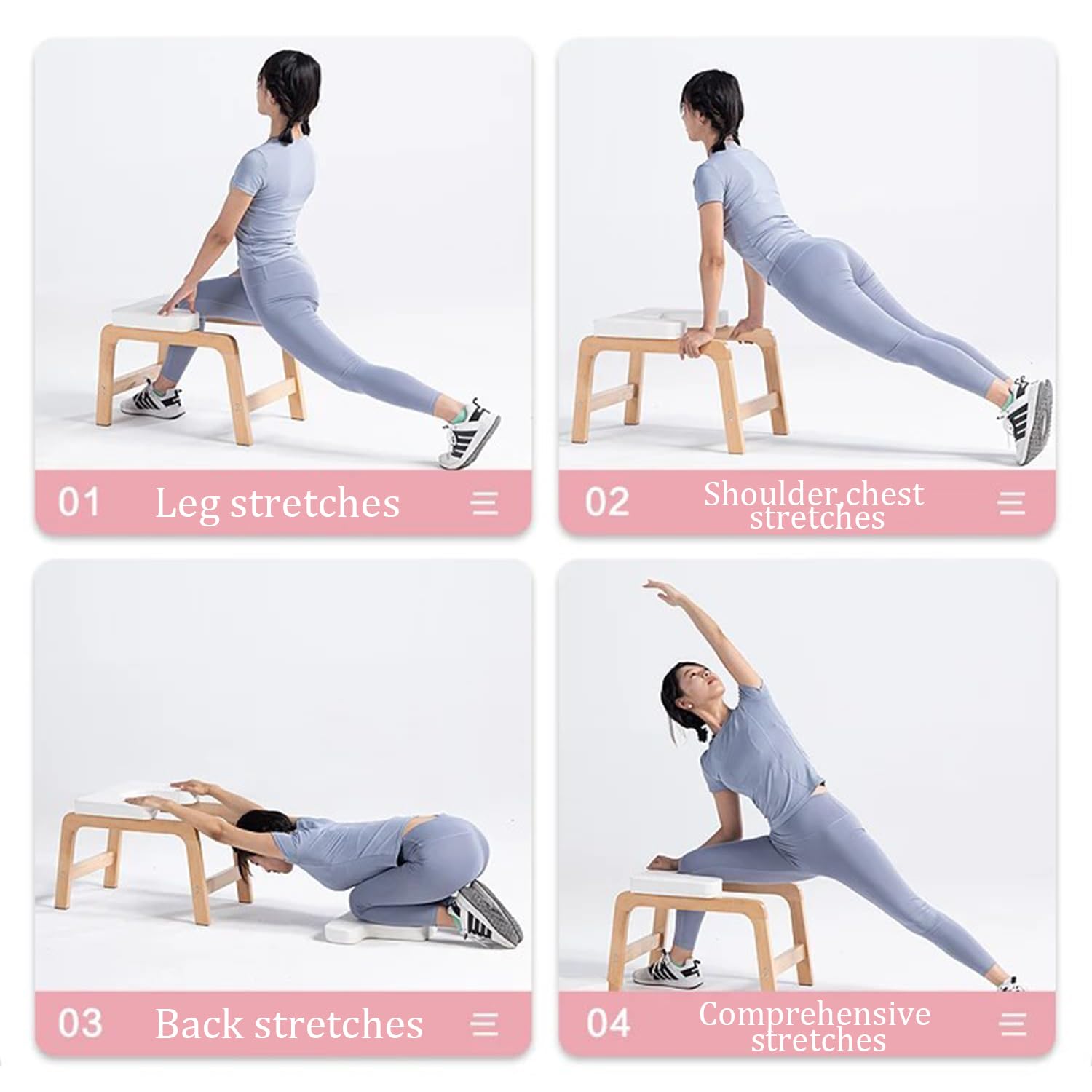 Sgabello Yoga Per Verticali,Seduta Yoga Per Esercizi Headstand In Legno Massiccio,Poggiatesta Rimovibile,Adatta Per Chi Pratica Fitness,Uso Domestico,(63 * 41 * 38cm,Bianco)