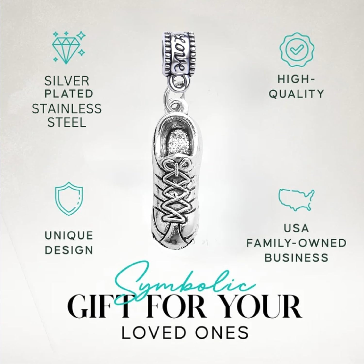 Sneaker Shoe Charm Bead – Silver-Plated Dangle Charm for Athletes & Fitness Lovers – Compatible with Pandora, Troll, Chamilia & European Bracelets – Sports Jewelry & Accessories – Gift for Runners & Gym Enthusiasts image 2