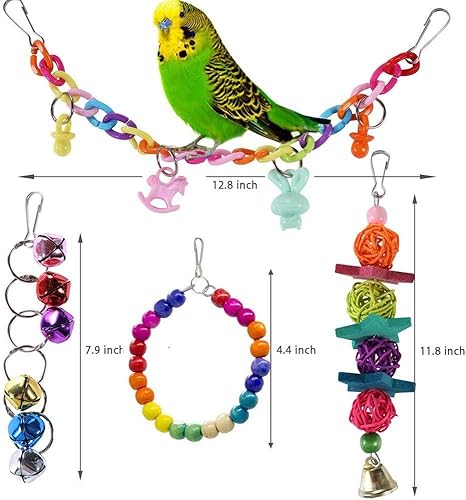 Miniatura 3 de CNBEAUM - Hamaca para pájaros con campana, para periquitos, cacatas, perritos y perritos