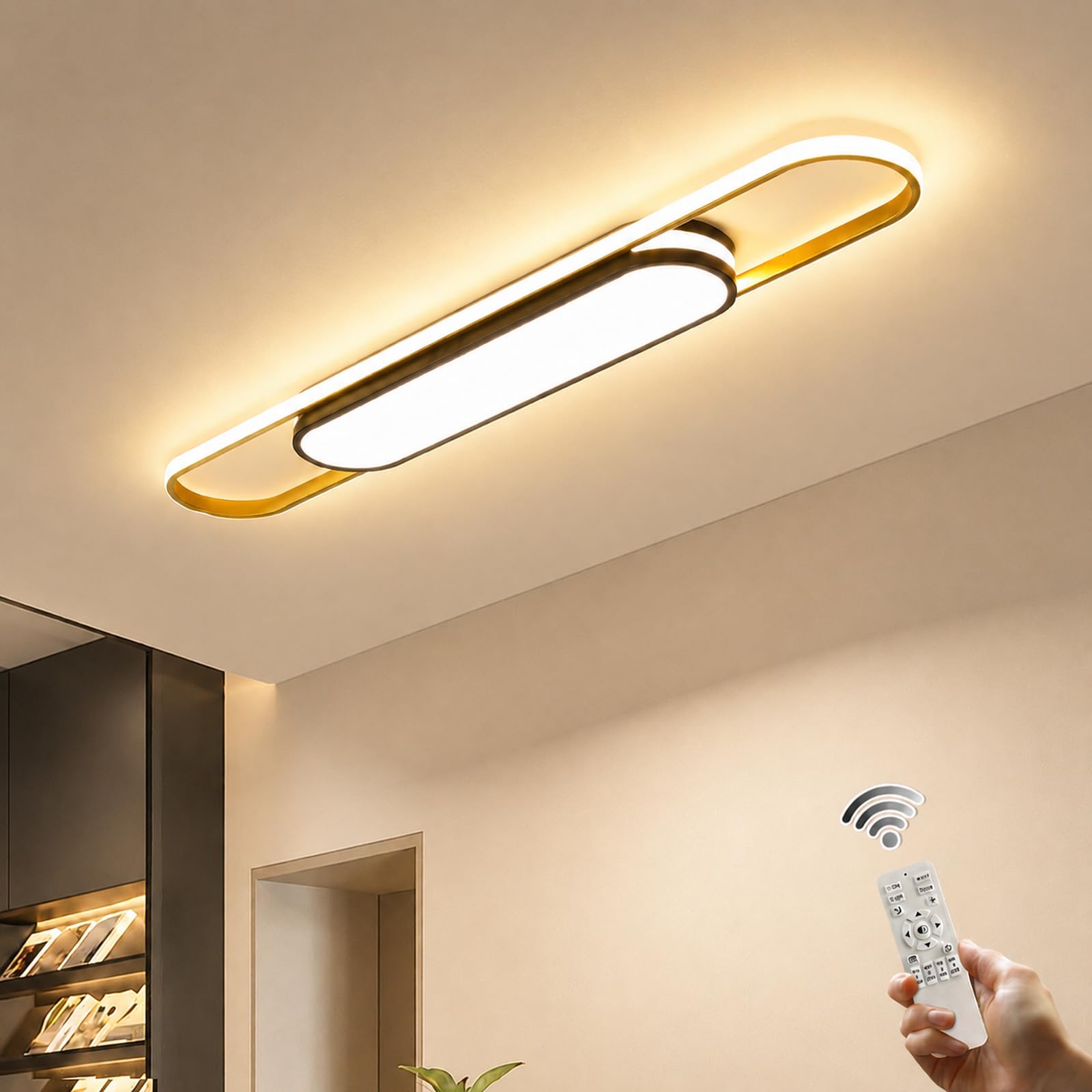Oninio Moderne Deckenleuchte Dimmbar LED Deckenleuchte mit Fernbedienung für Küche Esszimmer Garderobe Flur 110 cm