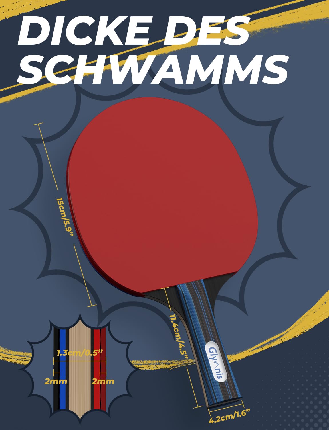 Glymnis Set di racchette da ping pong con 4 racchette da ping pong e 8 palline da ping pong, 2 borse per il trasporto per principianti, famiglie e professionisti