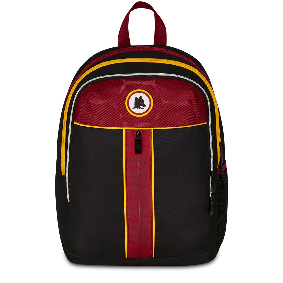 Seven AS Roma Double Compartment Backpack, Black, Front Pocket with Zip and Pocket for Bottles, Children, Elementary School, Football, Black, Taglia unica, Casual