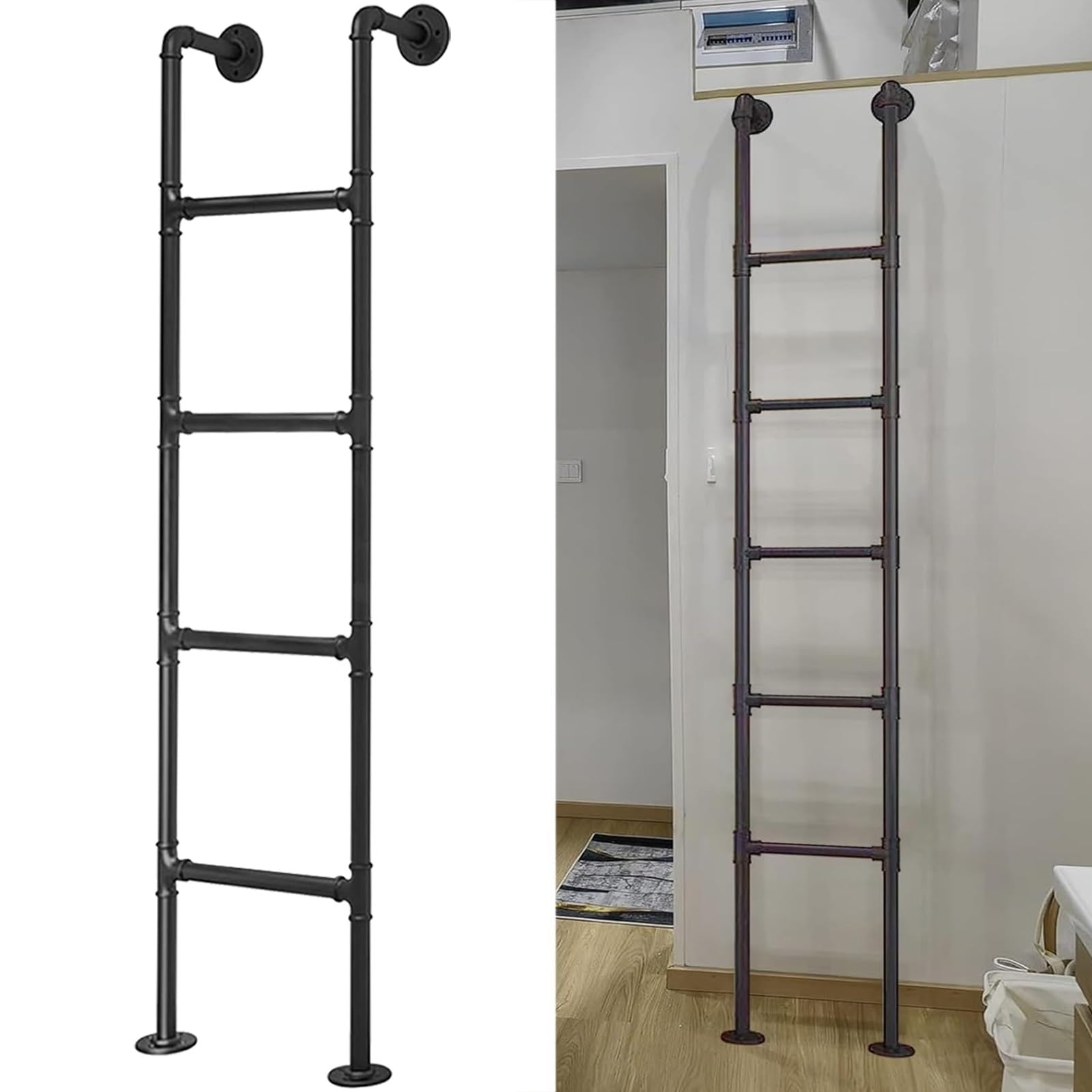 Échelles universelles pour lits superposés doubles 160cm 170cm 180cm 190cm 200cm Échelle de loft en fer forgé noir, Échelle en métal robuste Échelle de sortie de sous-sol pour appartements à domicile(
