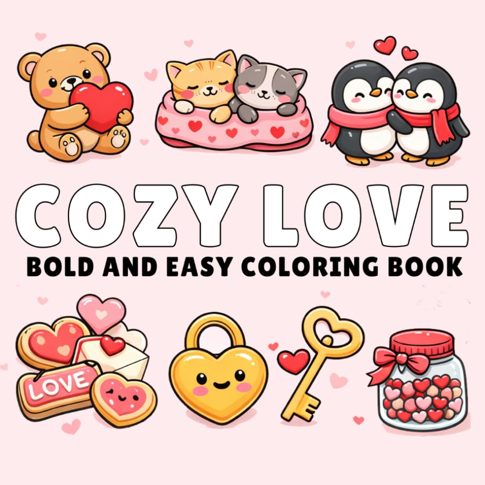 Cozy Love: Coloring Book – Bold & Easy Cute Designs for Relaxation, Stress Relief & Mindful Coloring