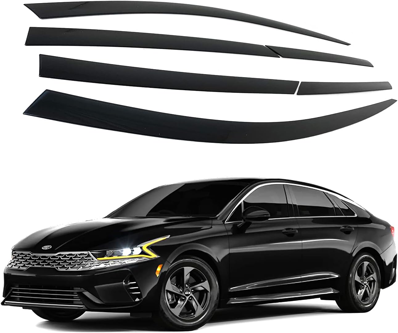 AUTOCLOVER Tape-On Rain Guards Window Visors 6 Pcs Set for Kia K5 2021 2022 2023 2024 2025/ Window Deflectors, Out-Channel Vent Shades (Black)