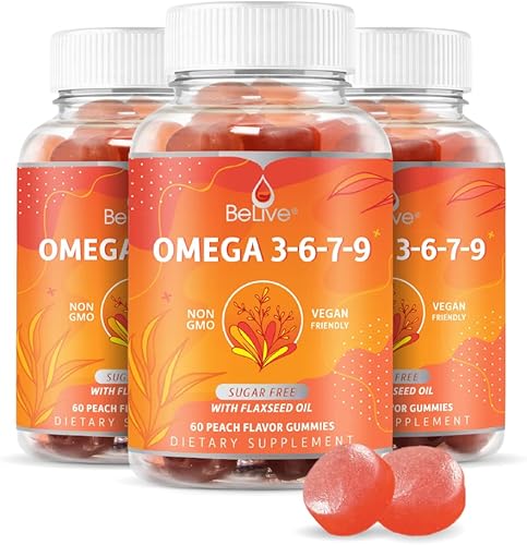 BeLive Gomitas orgánicas Omega 3  Omega 3 6 9 7 DHA y EPA de aceite de linaza y aceite de fruta de espino cerval de mar, veganas, para niños y