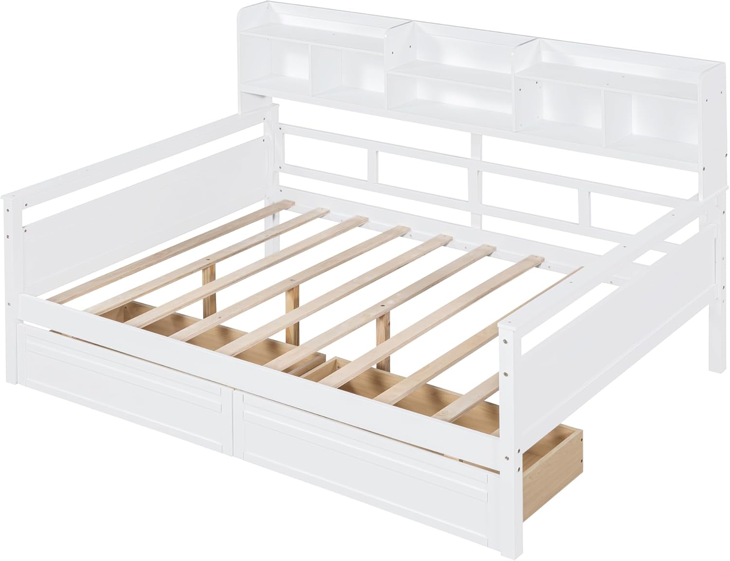 Assembled VilroCaz Full Size Daybed frame with slats and drawers