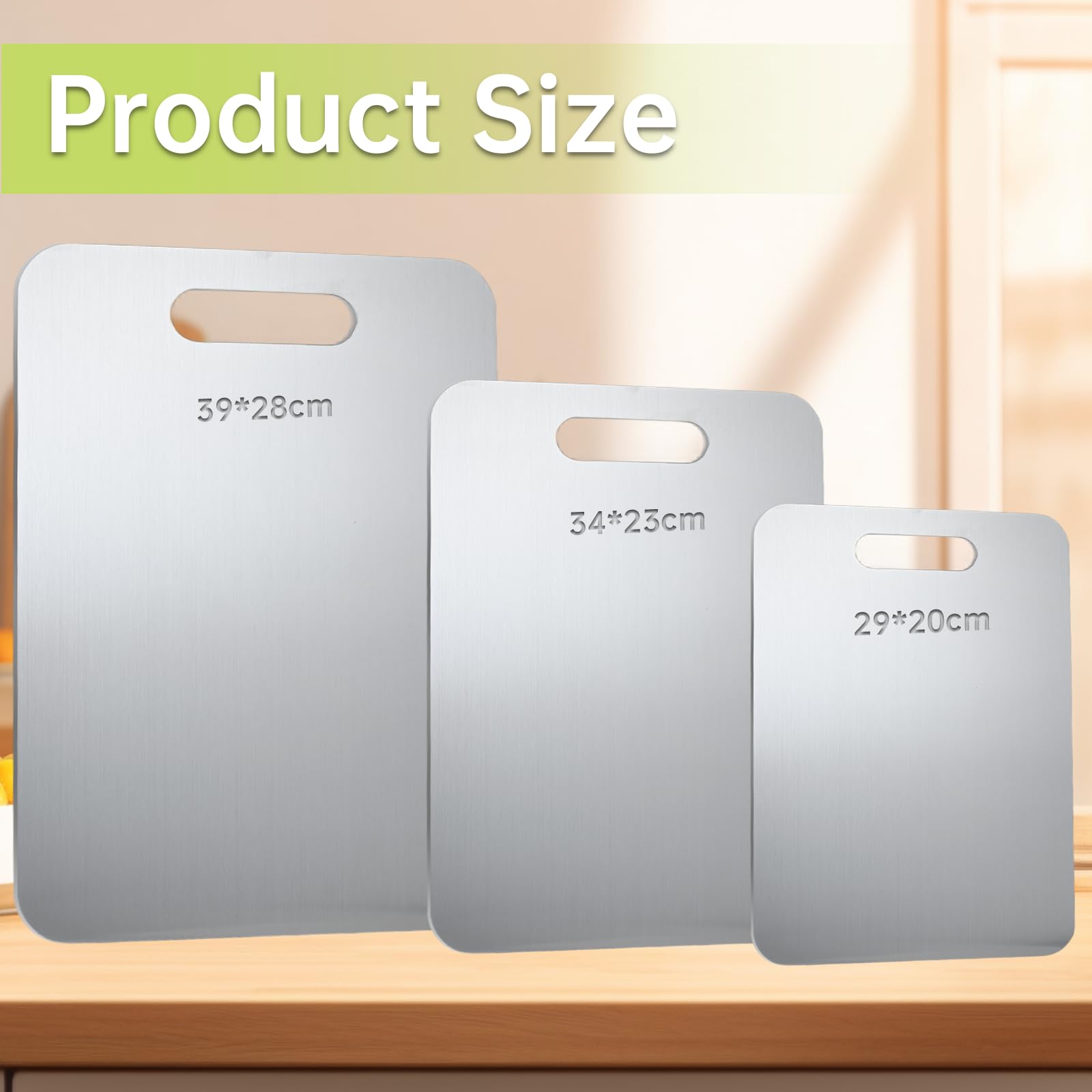3 Piezas Tabla de Cortar de Acero Inoxidable, Grado Alimenticio de Doble Cara Tabla Cortar Titanio para Cocina, Multifunción Titanium Cutting Board para Carne,Verduras,Frutas