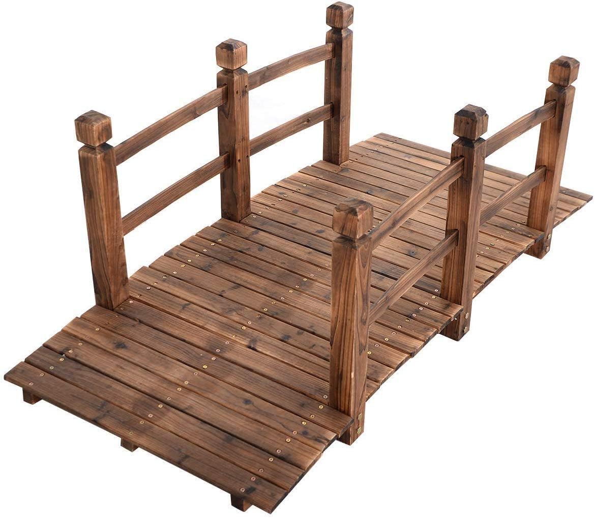 HAPPYGRILL Wooden Bridge, Small Wood Garden Bridge with Guardrails, Outdoor Pond Bridge for Garden Backyard Decoration 5FT