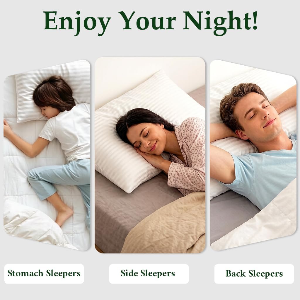 Thin Flat Soft Low Pillows Standard Size Set of 2, Down Alternative Filled Bed Pillows for Side Back and Stomach Sleepers 20x26 - Image 3