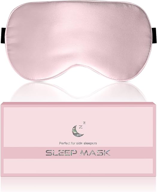 Aosun Silk Sleep Mask, Eye Mask, 22Momme 100 Percent Pure Mulberry Silk Blackout Anti-Allergy Natural Silk Eye Mask with Adjustable Headband, Suitable for Men and Women, Black, 1