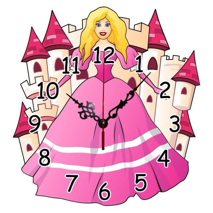 Horloge murale princesse rose et château pour décoration chambre fille