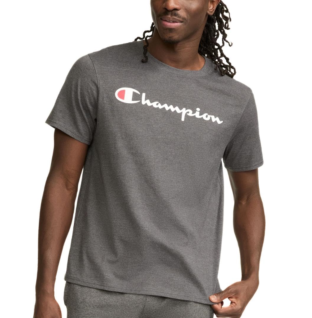 Champion, Cotton Midweight Crewneck Tee, T-Shirt for Men, Script (Reg. Or Big & Tall)
