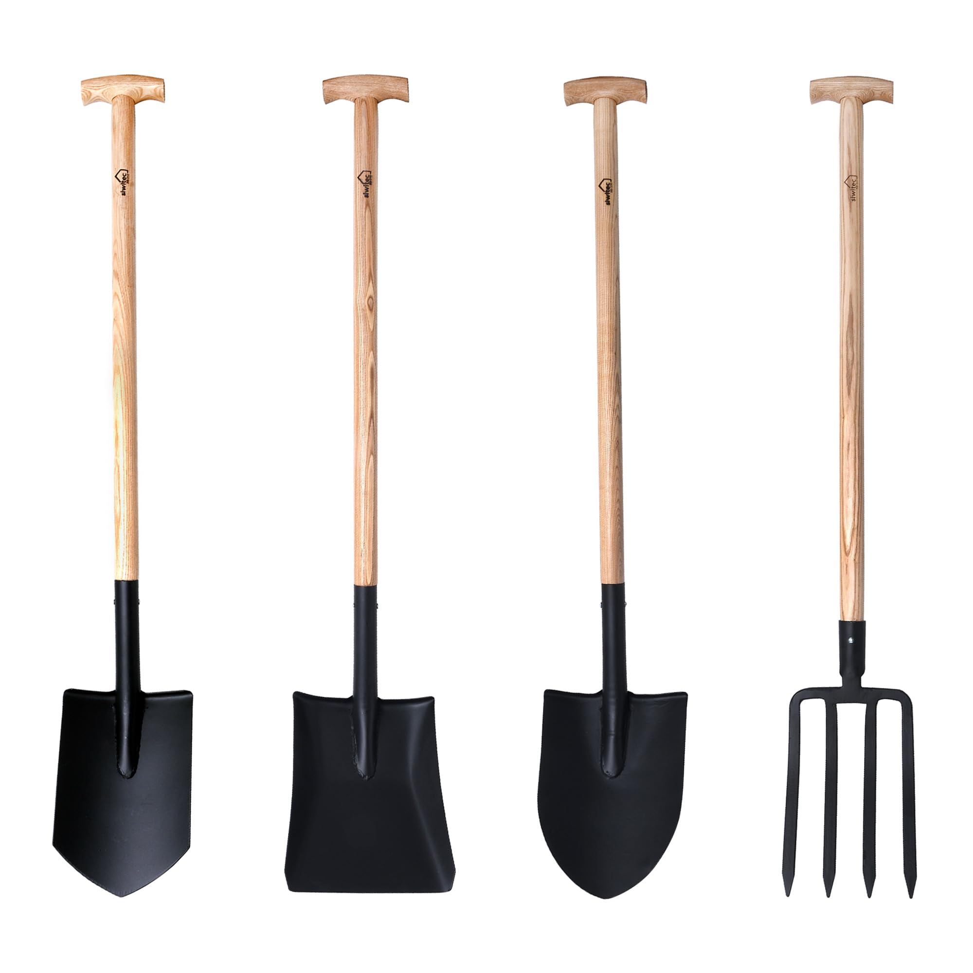 siwitec Gartenspaten rund SG-320 mit Holzstiel für weiche, steinarme Böden | ergonomischer Spaten mit Eschestiel und Stahlblatt | Länge: 118 cm | Garten | Gärtnerspaten