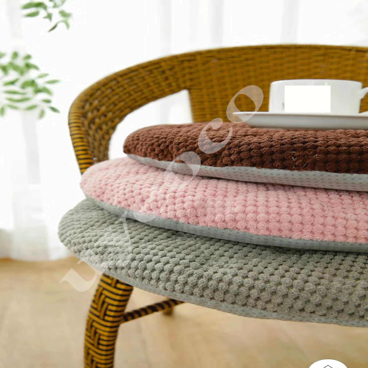 Set 4 Cuscini Rotondi Per Sedie - Diametro 35cm, Cotone Lino, Antiscivolo, Per Cucina O Esterno - Foto 4