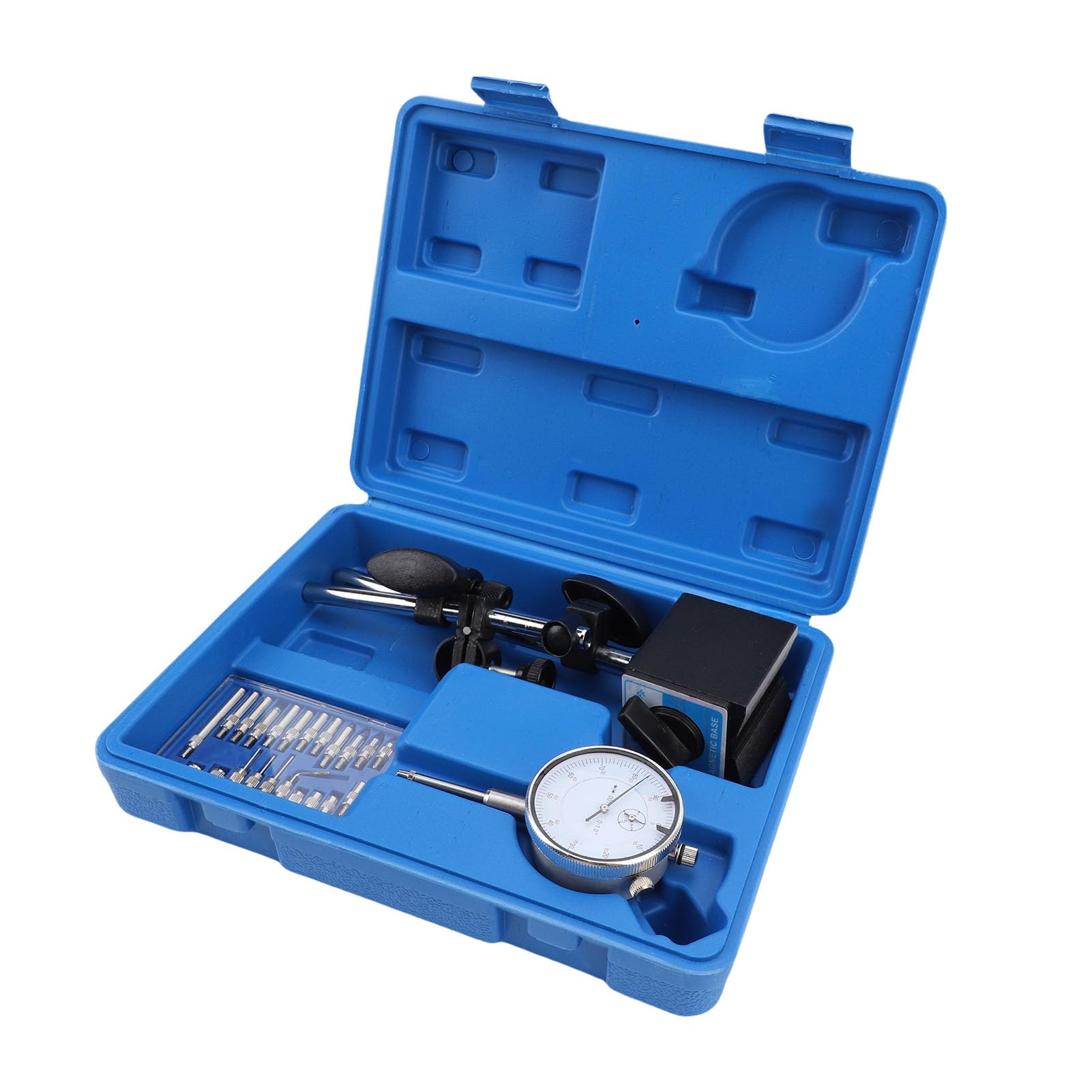 Indicador de cuadrante de precisión con juego de base Ajuste fino Brazo largo Servicio pesado Precisión de 0 1 pulgada 0 001 pulgada para mediciones de máquinas de laborato