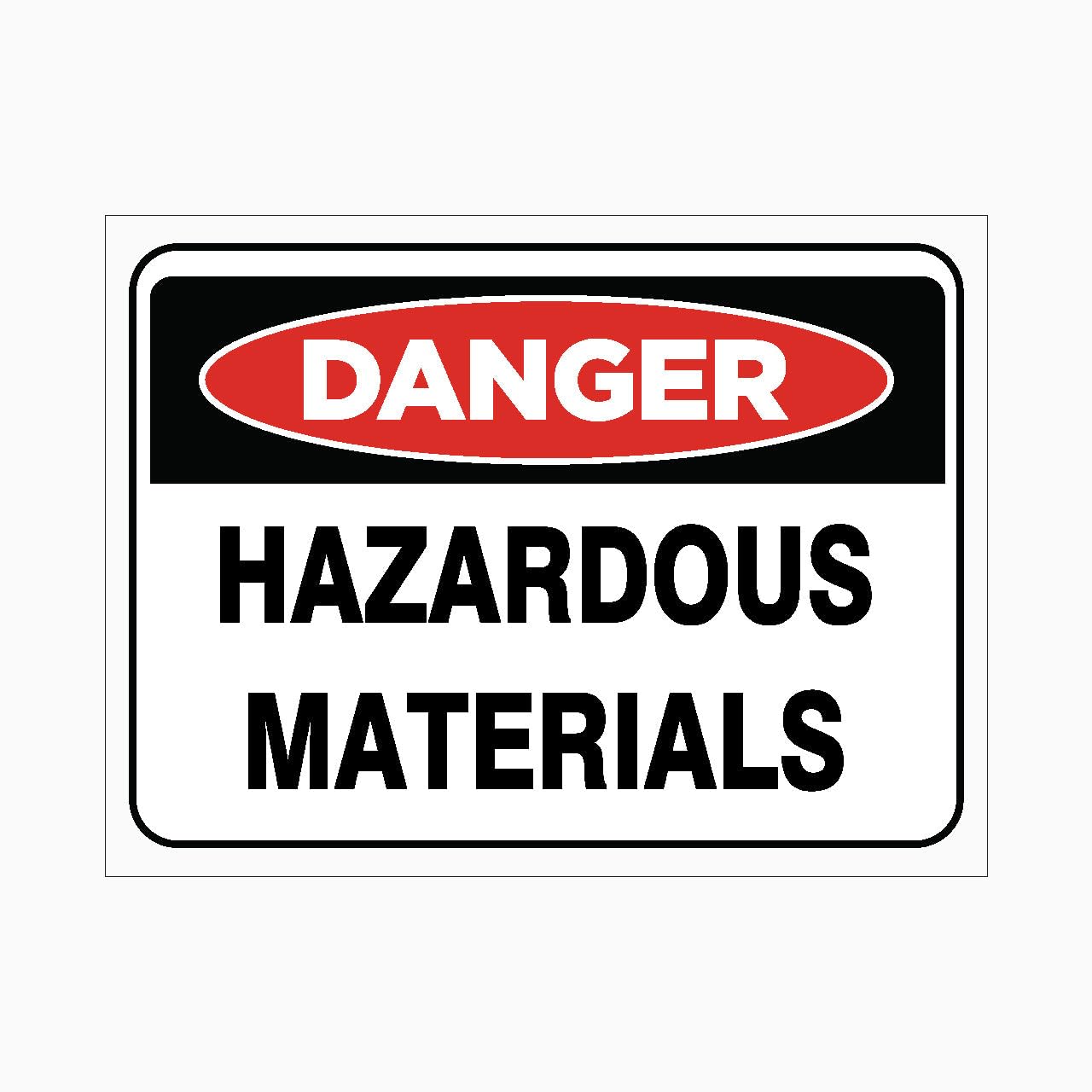 HAZARDOUS MATERIALS Sign, 12x8 Metal Tin Sign, universal warning for toxic, dangerous goods storage and handling zones.