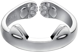 S925 Sterling Silver Cat Ears Open Tail Ring Paws Mutual Surrounded