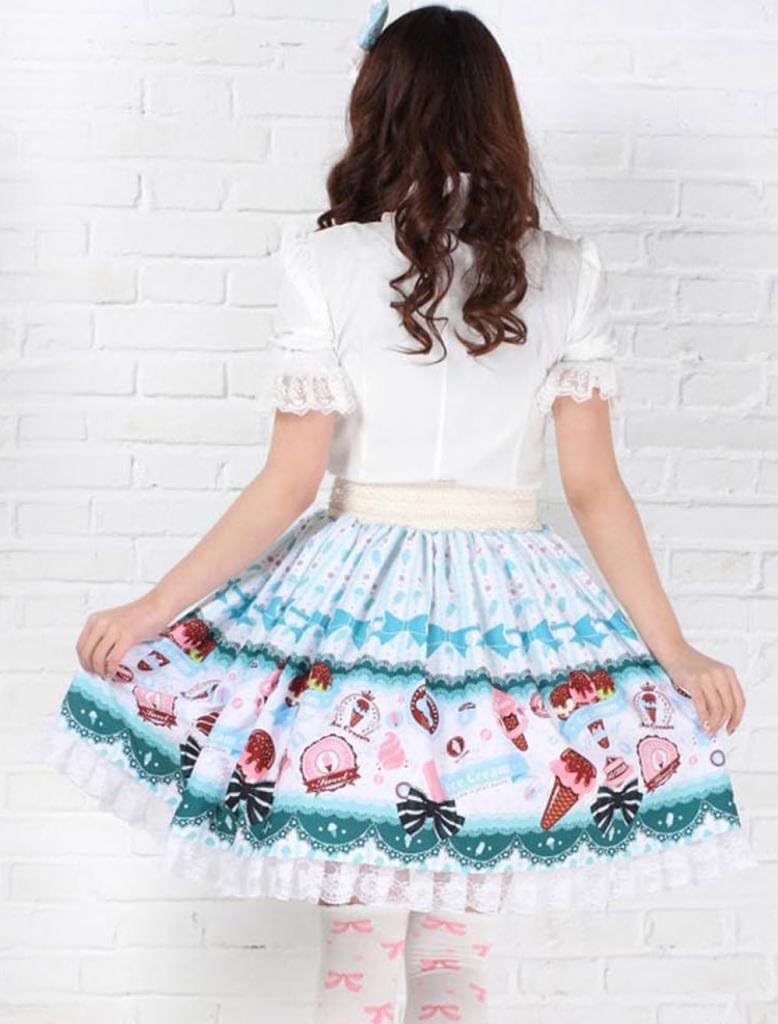 M4U Hime Blue Lace Polyester Lolita Skirts
