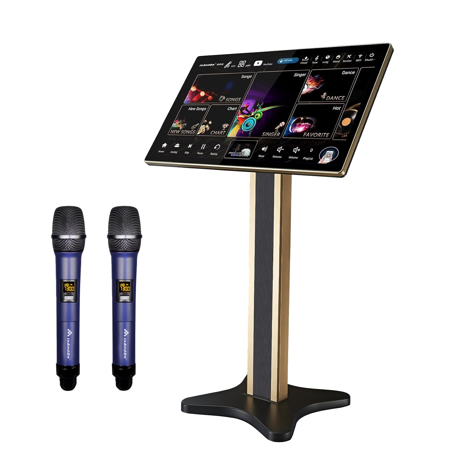 InAndOn 4-in-1 Karaoke Machine with Mixer: 21.5" HD Touchscreen, 2 Mics, All-in-One KTV Karaoke Player Professional Karaoke System, YouTube & 65W+