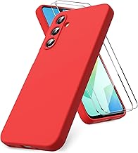 Vansdon Coque Compatible avec Samsung Galaxy A16 4G/5G, 2 Film de Protection en Verre trempé, Housse Souple en TPU en Silicone Liquide, Housse en Caoutchouc Antichoc - Rouge