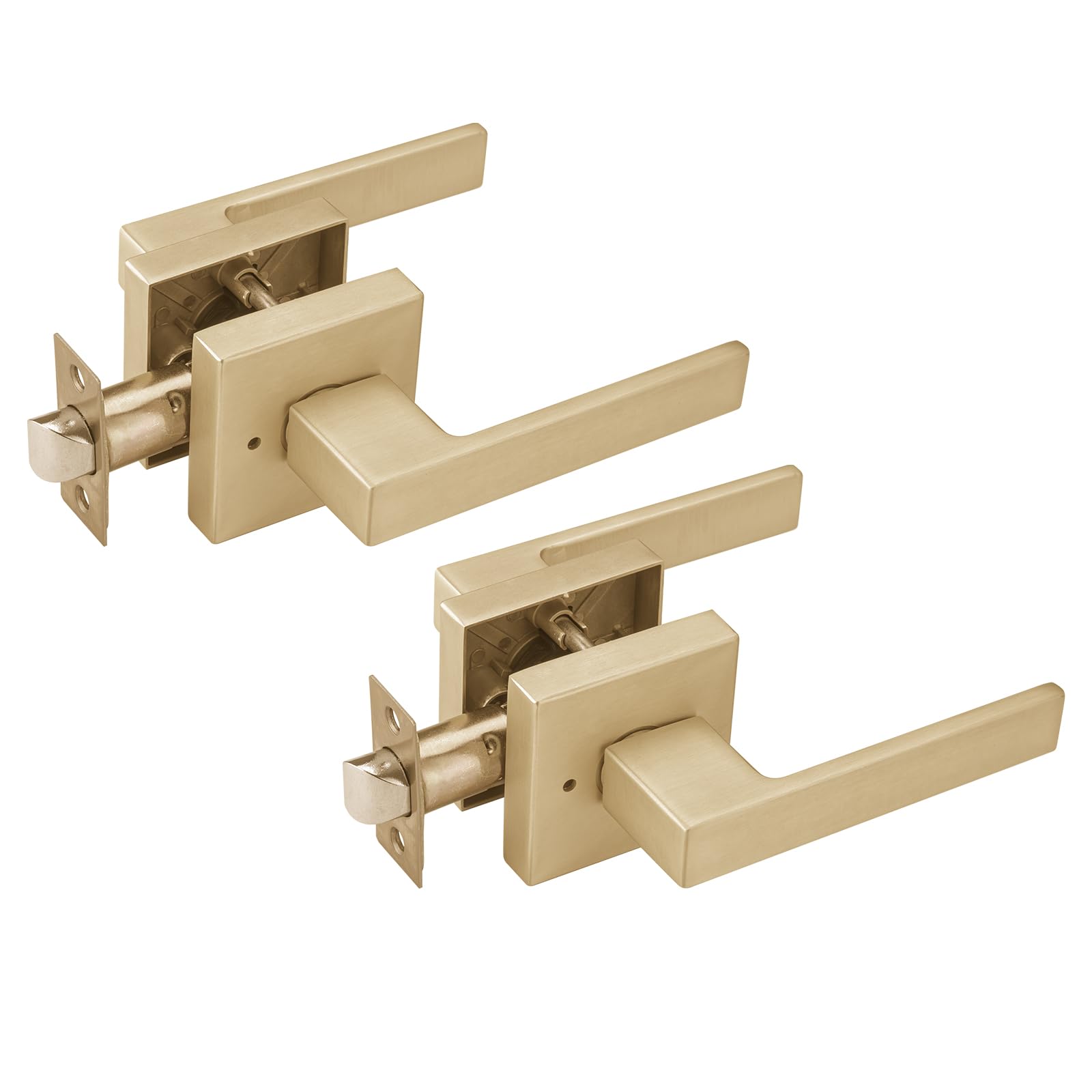 NCSEN 2 Pack Gold Door Handles Interior with Push Lock, Heavy Duty