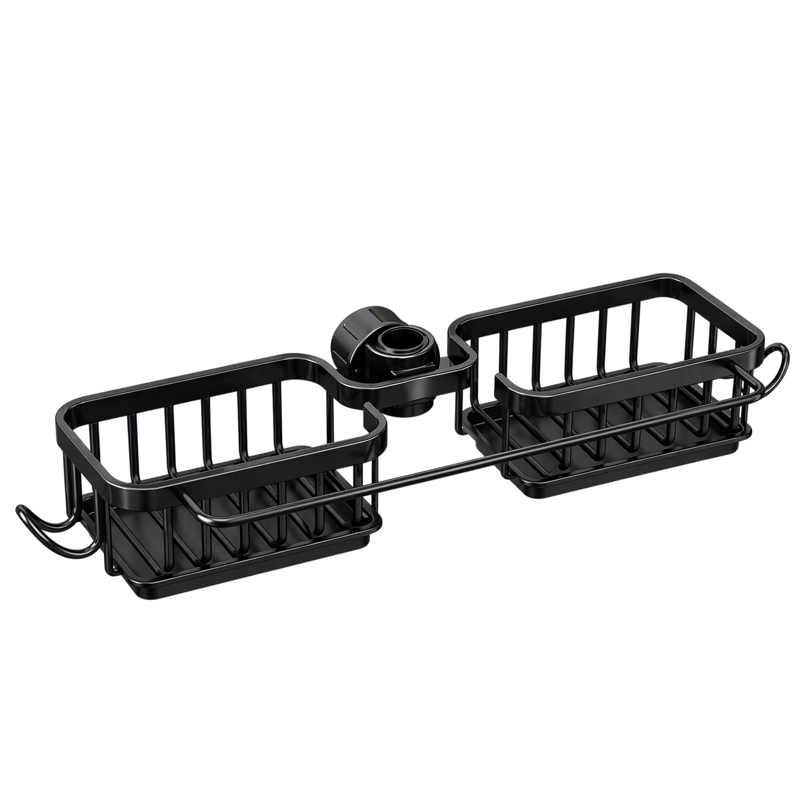 Kitchen Sink Faucet Organizer, Aluminum Dish Sponge Holder Sink Caddy, Sink Organizer Over Faucet, Hanging Storage Rack with Drip Tray for 0.7-1.1 Inch Round Water Pipe (Black, Integrated) — image 1