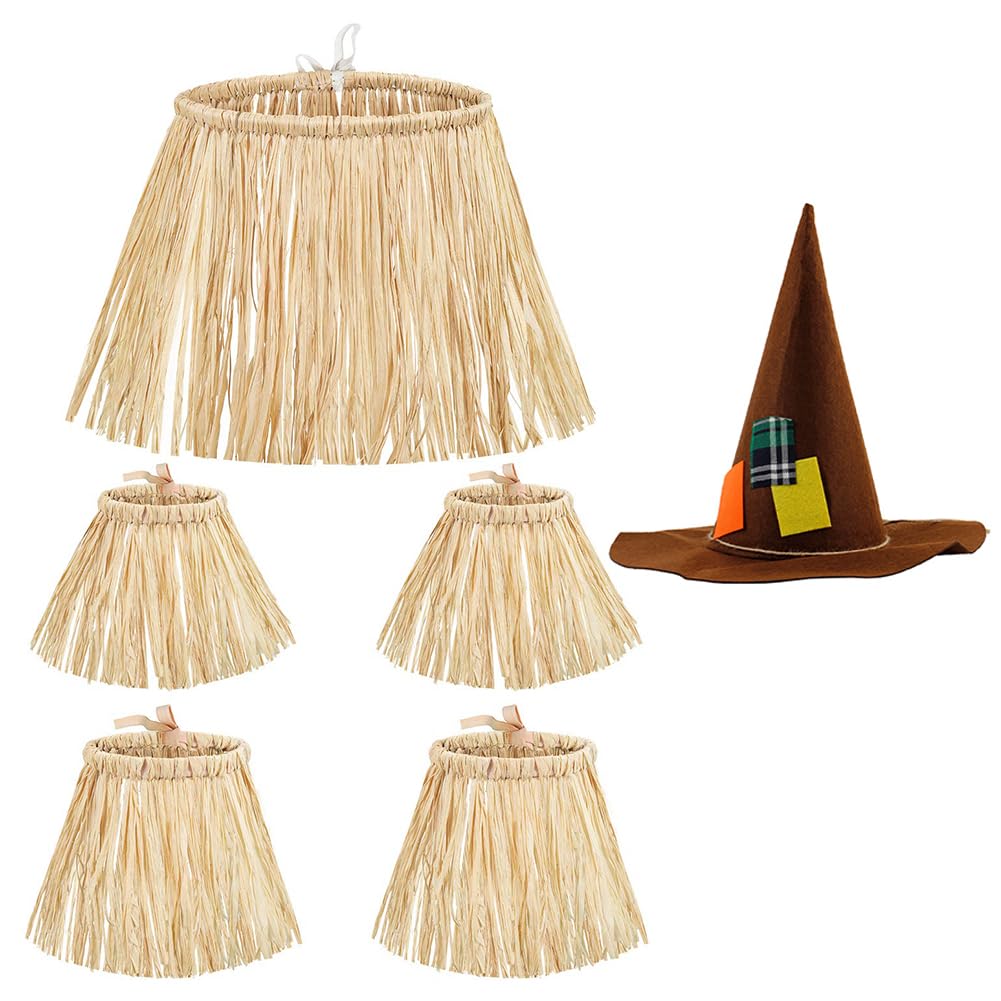 Halloween Scarecrow Costume Set,Scarecrow Costume Set Felt Scarecrow Hat Raffia Scarecrow Straw Kit for Harvest Party Halloween-6Pcs