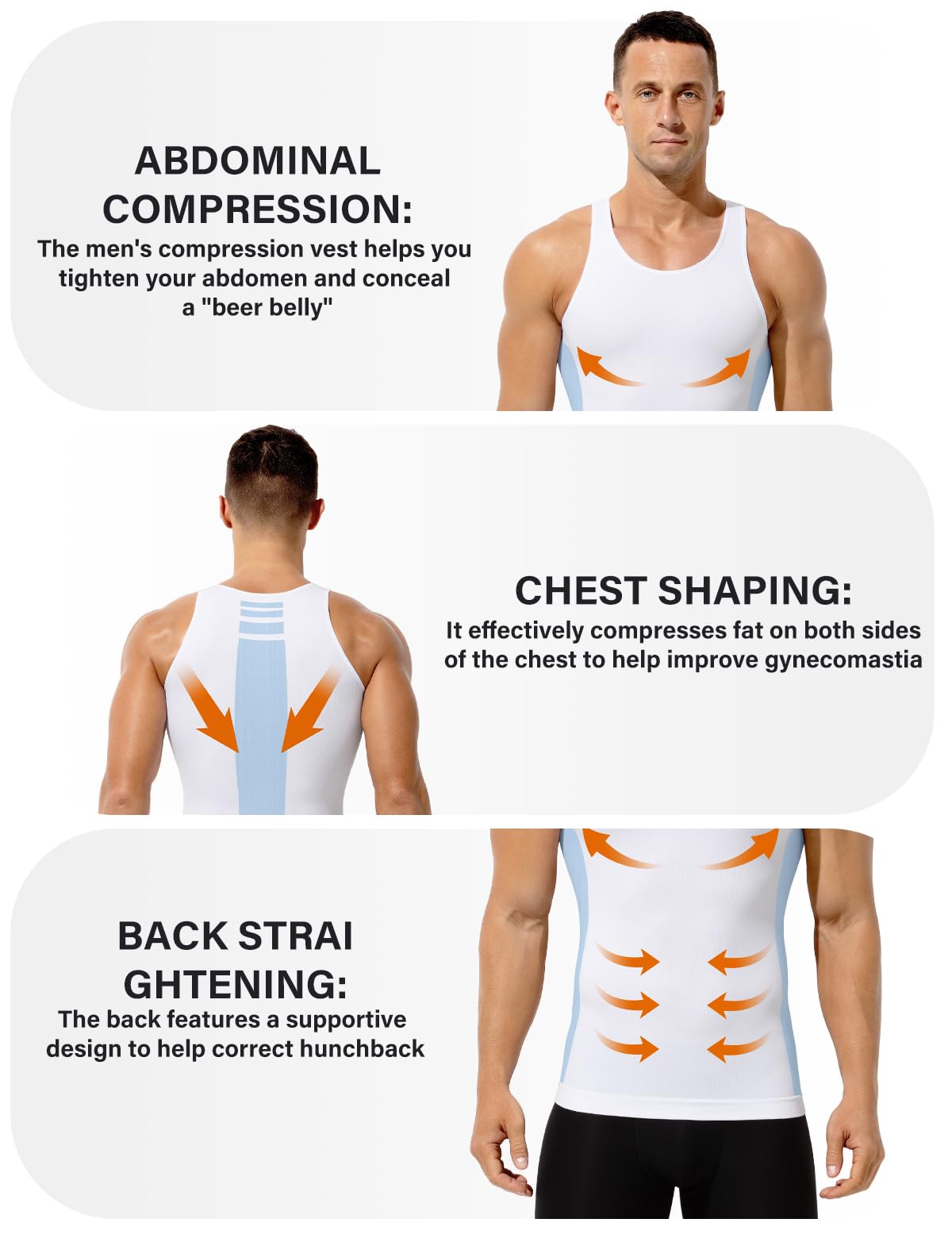 Casey Kevin Camiseta Compresión Hombre Elasticidad Camiseta Faja Hombre Reductora Chaleco Reductor Body Shaper para Diario y Deportivas