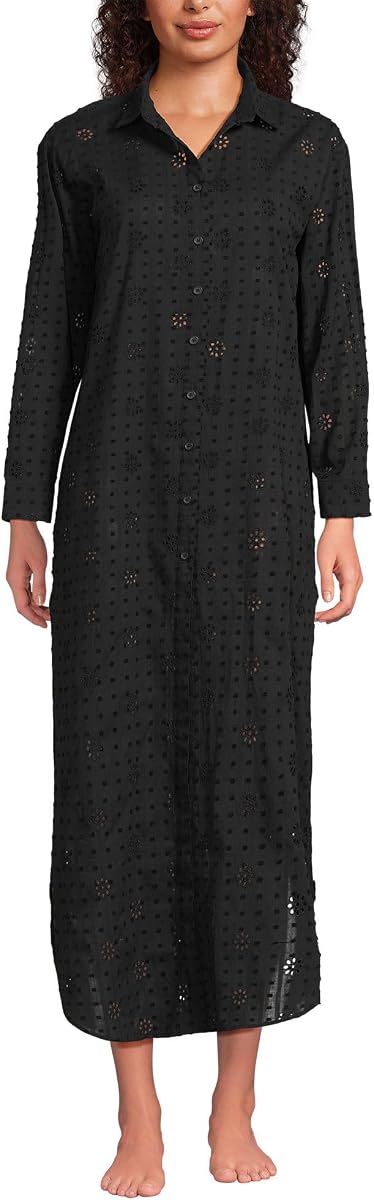 Women's Eyelet Button Down Maxi Cover-up Dress