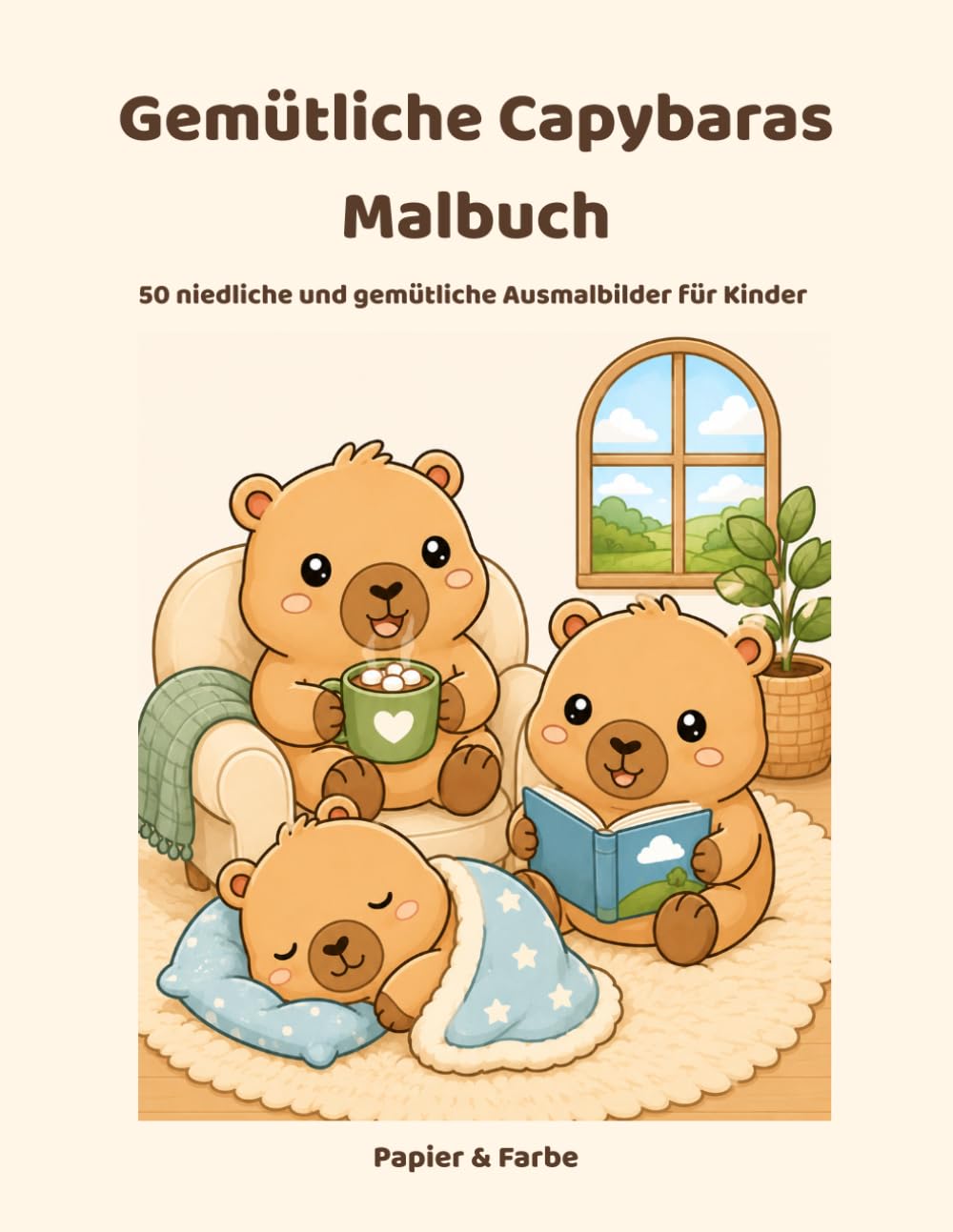 Gemütliche Capybaras Malbuch: 50 niedliche und gemütliche Ausmalbilder für Kinder