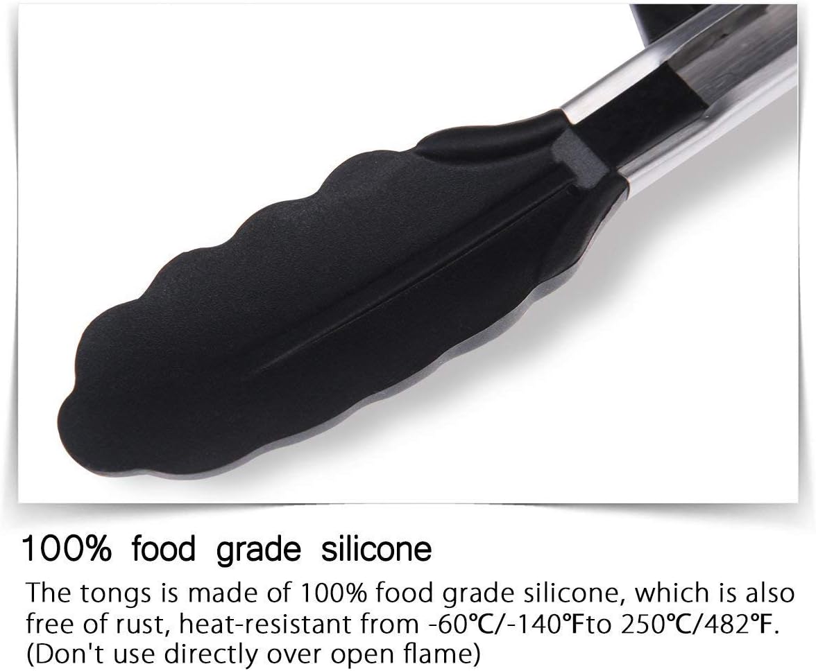 GEEKHOM 3 Pack Barbecue Tong for Cooking with Silicone Tips and Locking Head (9 Inch & 12 Inch & 16 Inch,Black) : Patio, Lawn & Garden