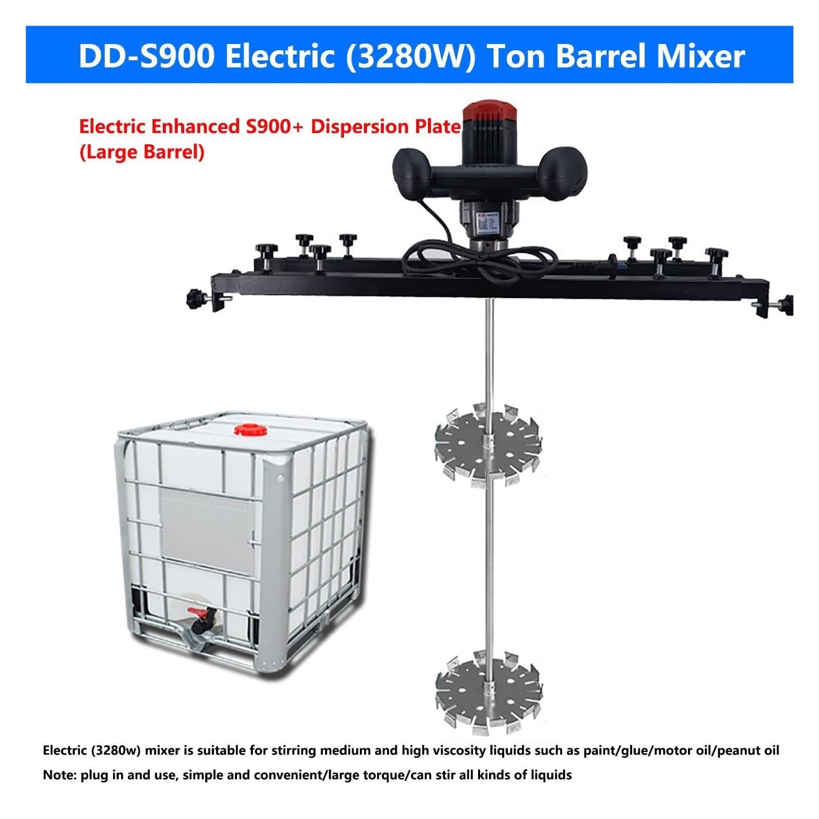 Elektryczny mikser do malowania 3000 W, blender do malowania 1000 l, pręt do mieszania ze stali nierdzewnej 900 mm, regulowany od 70 do 125 cm, do mieszania farby-dyspersyjnych