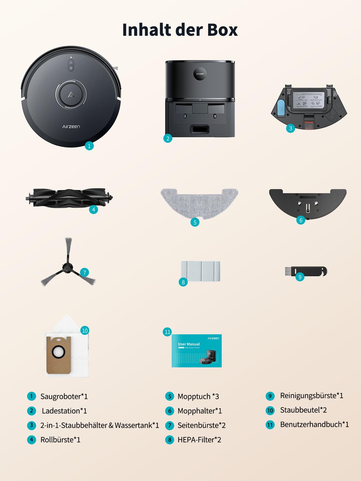Airzeen 8000Pa Saugroboter mit Wischfunktion, Staubsauger Roboter mit Absaugstation, Saugkraft Saug und Wischroboter, LiDAR Navigation mit Mapping, APP, Alexa, für Teppich, Tierhaare, Q10 Pro