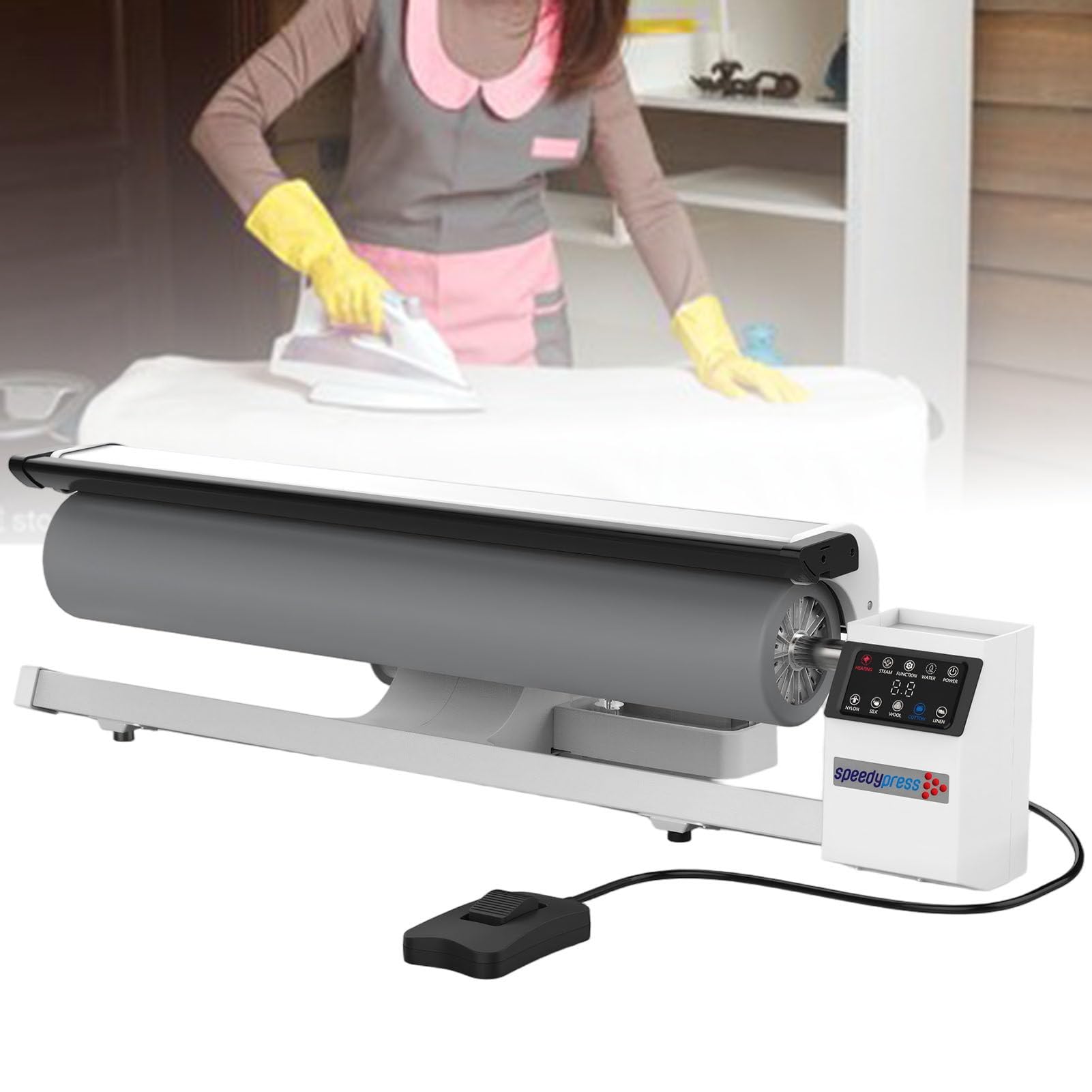 ExoticaBlend Rotary Iron Steam Roller Ironing, Continuous Steam Ironer, Foot Pedal Control, Continuous Steam 70g/min 2L Tank, for Hospitality, Laundry Services