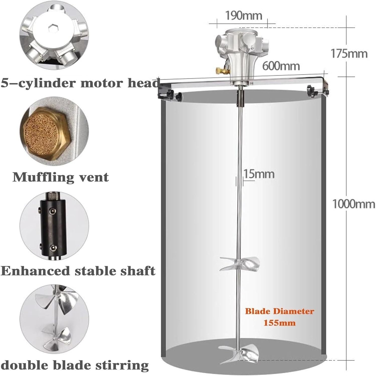 55 Gallon Pneumatic Paint Mixer, 3/4HP 400L Air Agitator, Pneumatic Mixer for Mixing of Paints Coatings Mixing Machine Blender