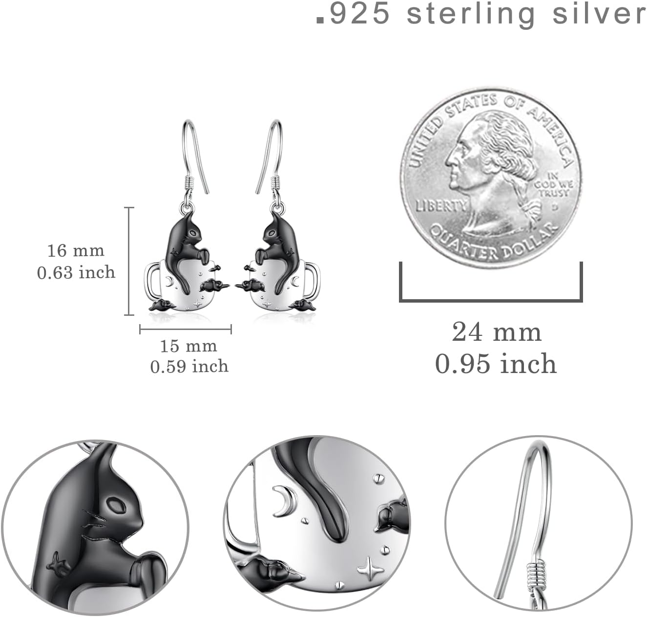 Black Cat Earrings 925 Sterling Silver Cat Earrings for Women Cat Lover Gifts for Women Wife Mom - Image 6