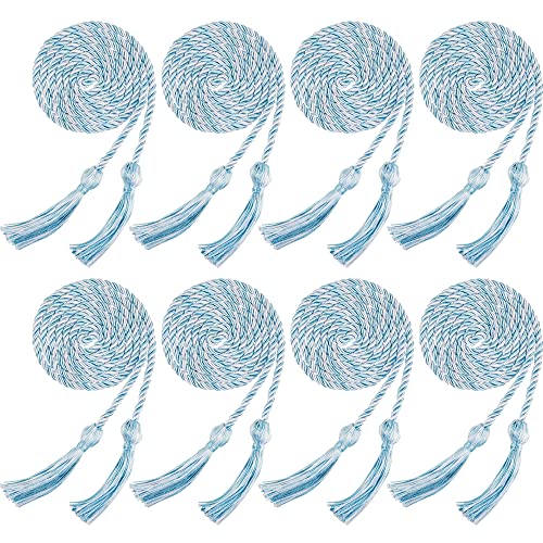Image of Trounistro 8 Pieces Graduation Cords Yarn Honor Cords with Tassel for College Graduation Students (Sky Blue with White)