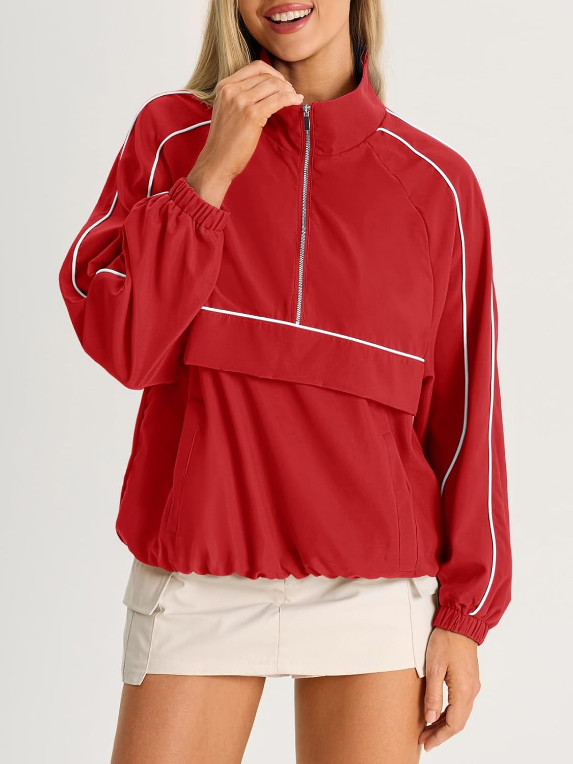 Fisoew Quarter Zip Pullover Women UPF 50+ Lightweight Windbreaker Jacket Running Hiking Outdoor Pullover with Pocket