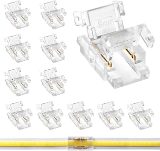 12Pcs 2Pin 8mm COB LED Strip to Strip Connectors | 0-36V/5A Mini-Size Solderless Gapless Clip, Reusable & Tool-Free for No Dark Area Connection in Cabinet/Aluminum Channel