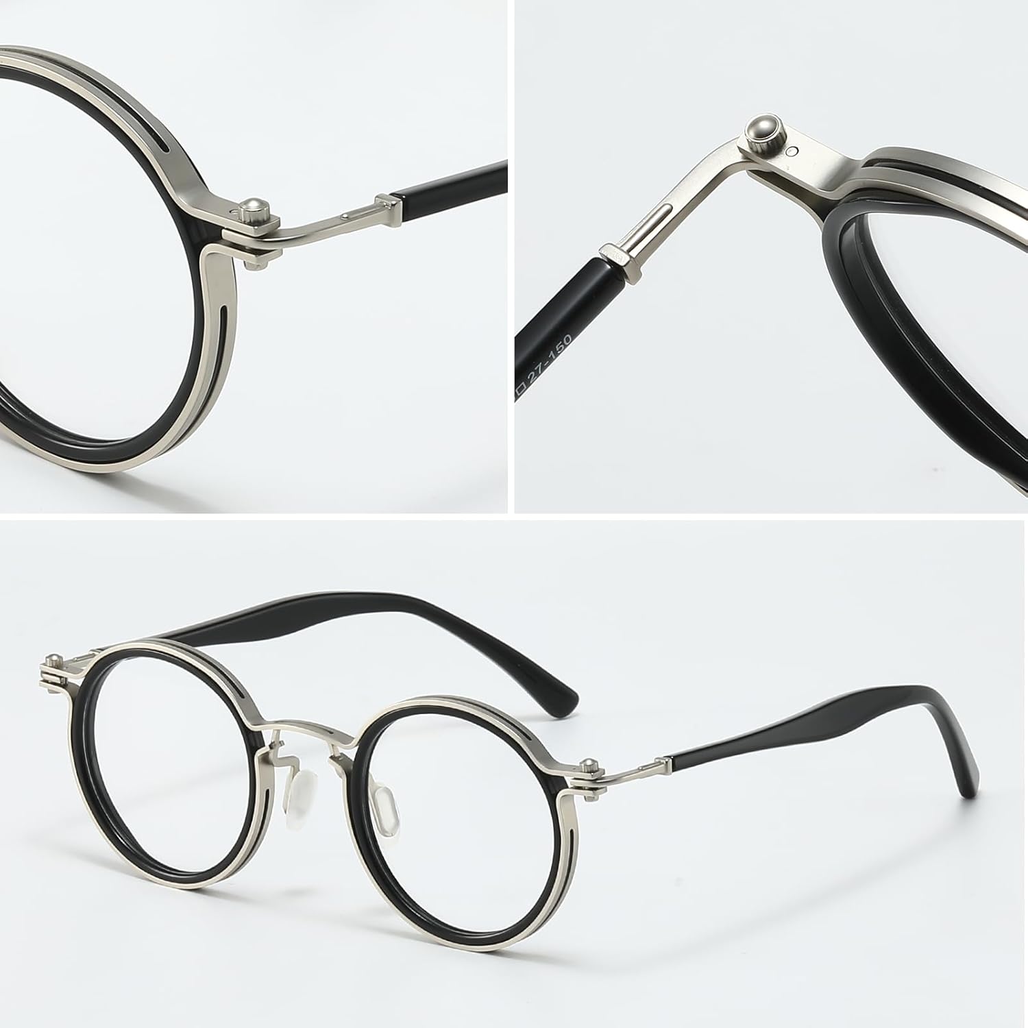 JOLLYNOVA Tel Retro Oval Small Prescription Glasses Frame Man,Metal Acetate Eyeglasses 47-26-150mm - Image 3