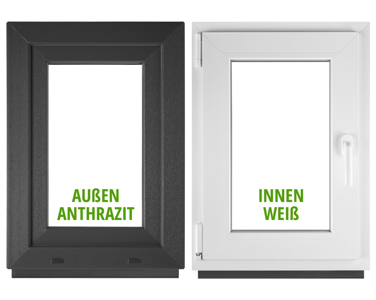 Ventana PVC oscilobatiente 40 x 50 cm / 400 x 500 mm (ancho x alto) apertura izquierda antracita exterior/blanco interior, doble acristalamiento 32 mm, aislamiento térmico y acústico