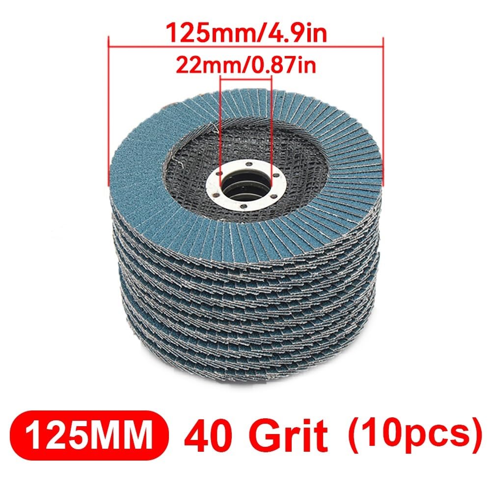 Winkelschleifer-Schleifscheibe 10 Stück 5-Zoll-Schleifscheiben zur Metallentfernung, Körnung 40/60/120, Winkelschleifer-Schleifrad, 125-mm-Fächerscheiben(40)